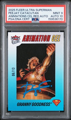 2025 FLEER ULTRA SUPERMAN PEEJAY CATACUTAN ANIMATIONS CEL RED AUTO PSA 9/AUTO 10