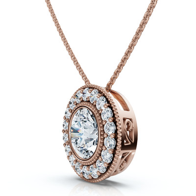 1 kt Beverly Diamant Heiligenschein Einfassung Anhänger 14 kt Gold 18 Zoll Halskette Lab gezüchtet