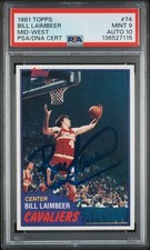 BILL LAIMBEER SIGNED DETROIT PISTONS 1981 TOPPS ROOKIE CARD #74 PSA 9 AUTO 10