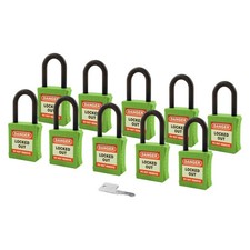 Lockout Insulated Padlock - NYLON Shackle - Key Alike (Green Pack of 10)