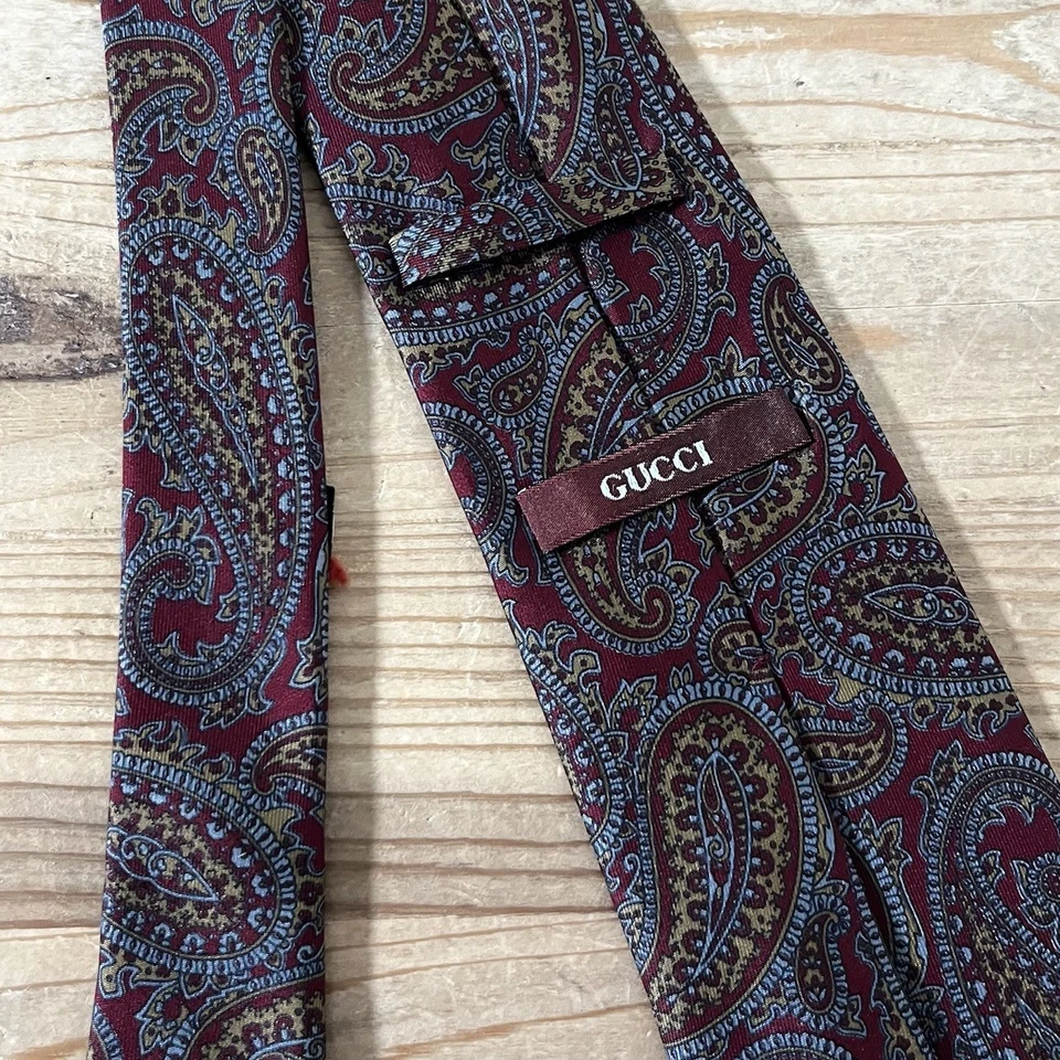 GUCCI Corbata Cuello Vintage 100% Seda Paisley Ecuestre GG Logo Estampado 59" L ITALIA Foto 2 de 4