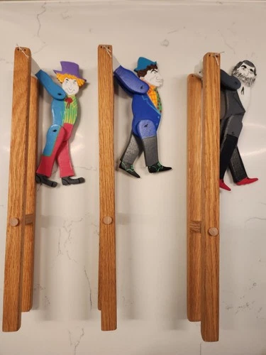 3x Vintage 14" Wooden Acrobat Ladder Squeeze Toys Harpo Chico Karl Marx Brothers