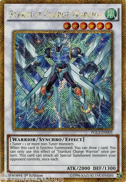 PGL3-EN005 Stardust Charge Warrior Gold Secret Rare 1st edition Mint YuGiOh Card