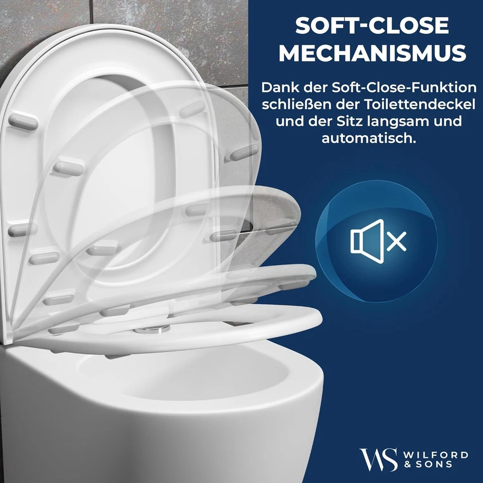 Wilford & Sons PREMIUM Toilettendecke D-Form WC Sitz Absenkautomatik Klobrille T - Bild 3 von 4