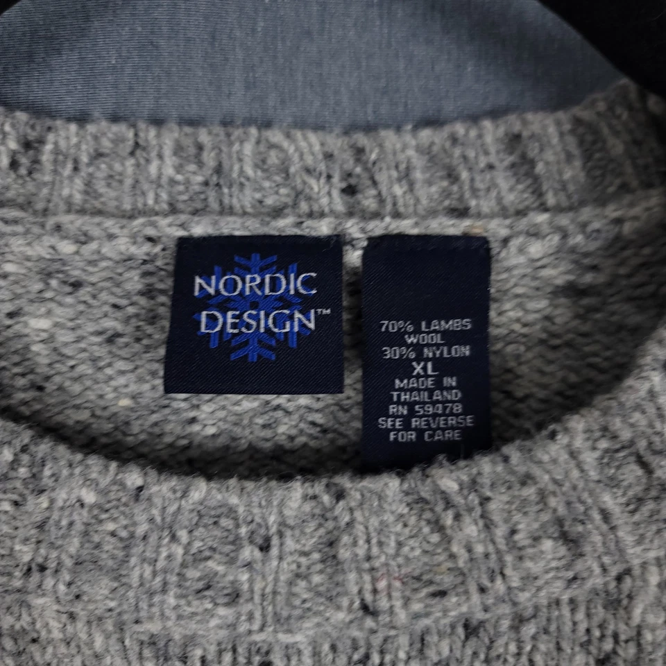 Suéter de nailon de lana de cordero moteada gris XL diseño nórdico Fair Isle para hombre Foto 3 de 4