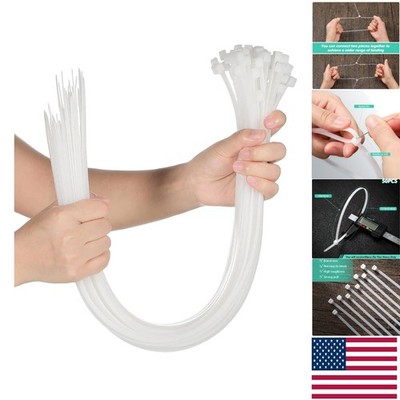 50 Pcs Heavy-Duty 14 Inch Nylon Zip Ties - Reliable White Cable Bundlers
