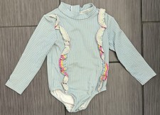 Mini Boden Long Sleeve Rash Guard Swimsuit Blue/White Stripe 18-24 Months