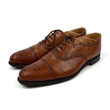 Church's Custom Grade Semi Brogue Cap Toe Oxford Dress Shoes Brown Leather Men's