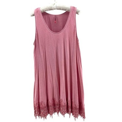 Boho Tunic Dress Womens L Pink Mineral Wash Lace Fairycore Coastal Cowgirl
