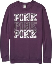 Victoria  s Secret Pink Bling Crew Pullover Sweatshirt Black Orchid NWT