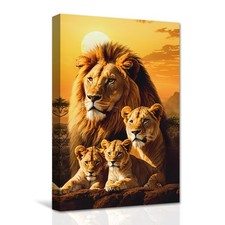 Lion Family Canvas Wall Art Wild Lion Lioness and Two Cub Picture Prints Afri...