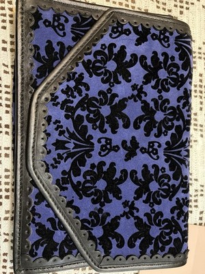 Isabella Fiore Purple Black Damask Envelope Wallet Magnetic Snap Card Slots