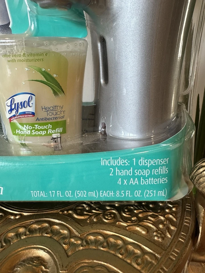 Lysol No-Touch Hand Soap System w/2 Refills Cucumber Aloe NIP Stainless Look - Image 2 of 4