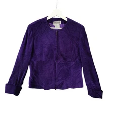 CARLISLE Purple Black Velvet Striped Zip Up Jacket Blazer Womens 8 Wool Blend