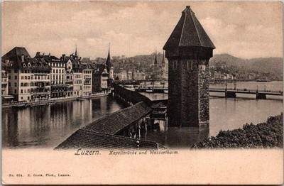 Luzern Kapellbrücke Wasserturm River City View Photo Postcard