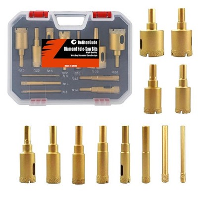 DelitonGude 12 pcs Diamond Hole Saw Set,6mm35mm1/4  13/8'' Wet/Dry Diamond Cor...