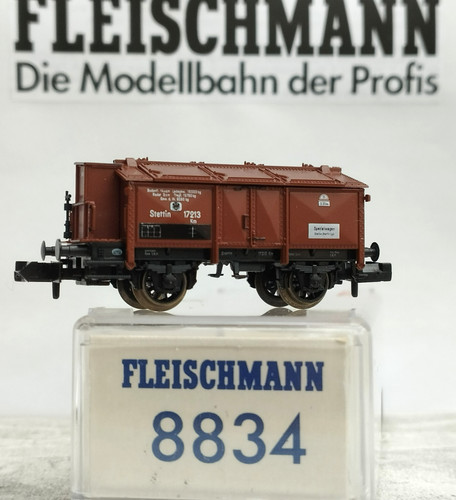 Spur N, FLEISCHMANN 8834, Klappdeckelwagen m. Brhs Km, K.P.E.V., Epoche I, OVP | Condition: Gebraucht