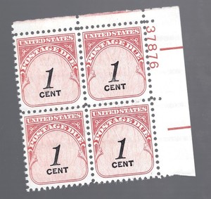 Stamp US J89, Postage Due, Plate Block, Shiny Gum, MNH