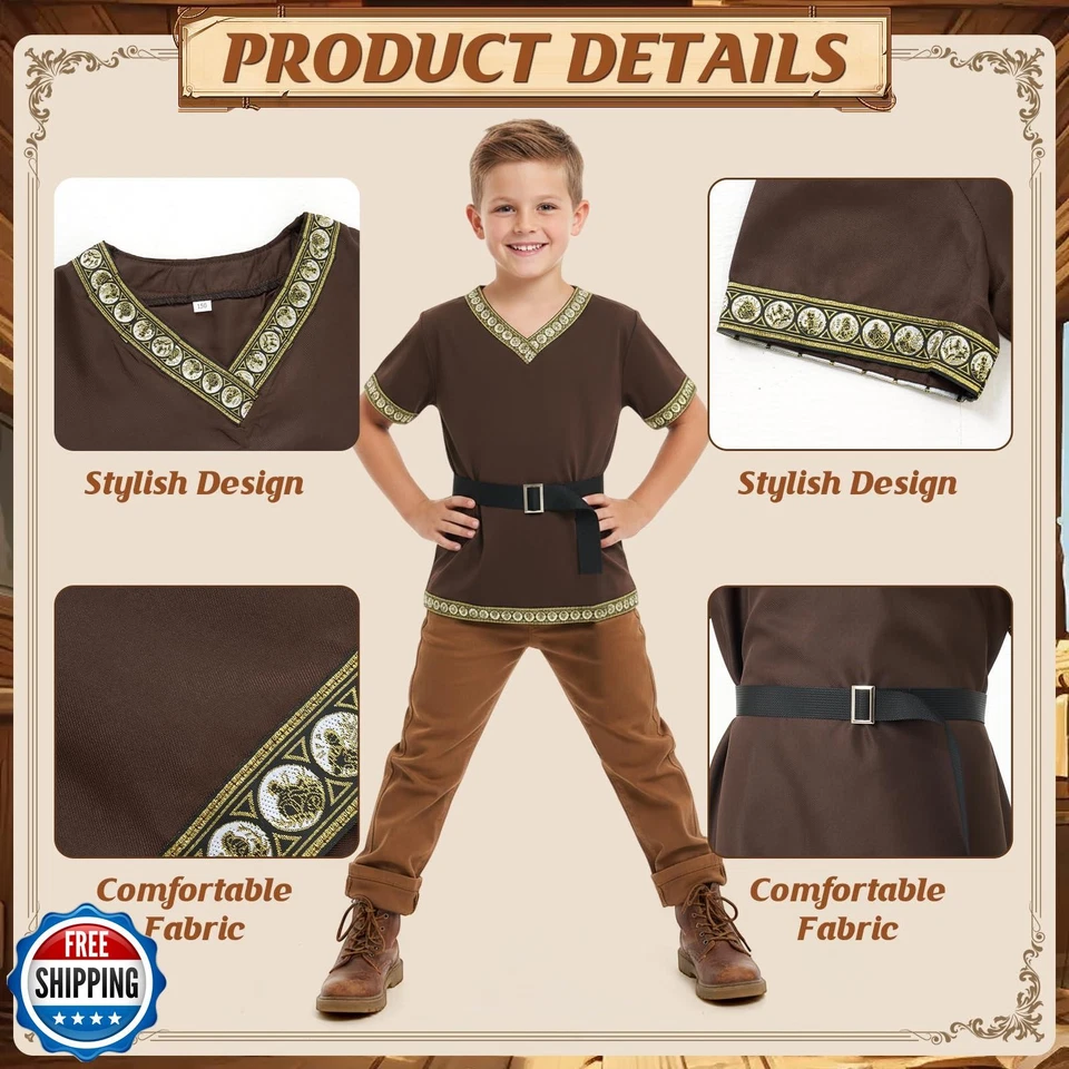 Yearntown 3 шт. детский костюм рыцаря эпохи Возрождения для Хэллоуина, средневековый плащ Hoo - Изображение 2 из 4