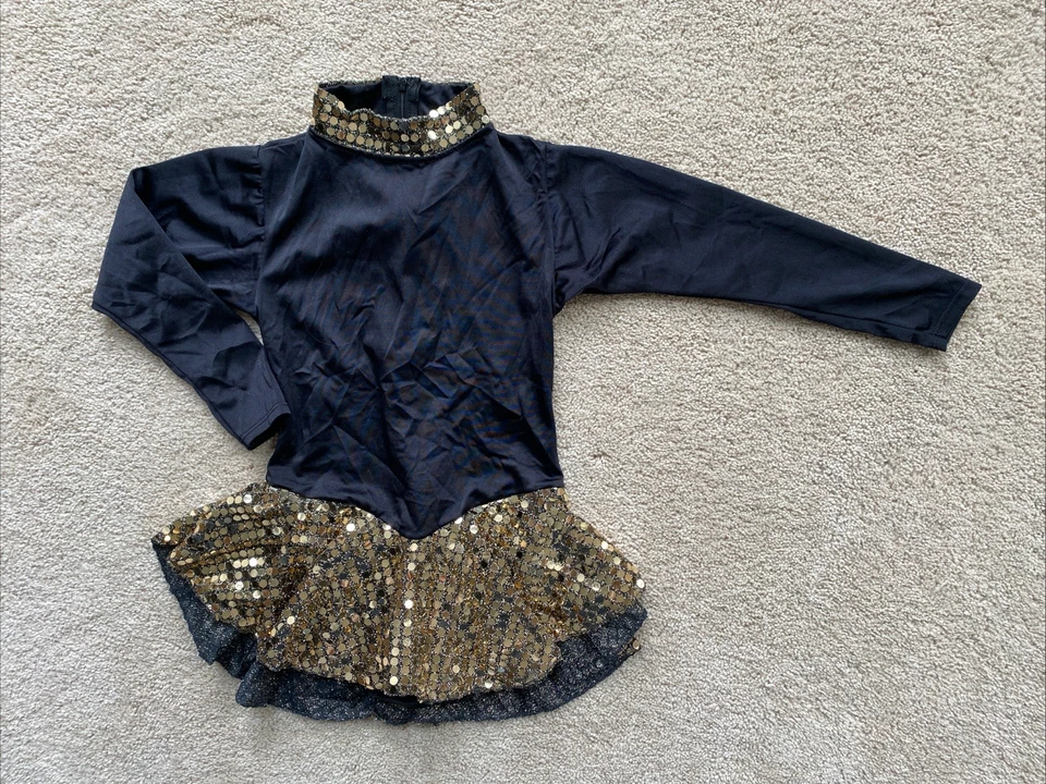 Leo’s Girls black and Gold figure skate Dance dress Size Child M CM - Image 2 of 4