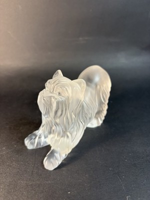 Vintage Lalique Frosted Yorkshire Terrier Dog Figurine Crystal France Signed