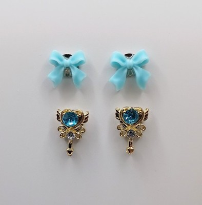 CJ. Pair Eyewear topper charms Bows Heart Angel Wings blue gold rhinestone