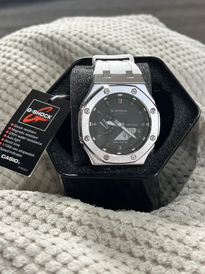 Casio GShock GA2100 Custom Modified Watch Black Metal Case and White Strap - Image 4 of 4