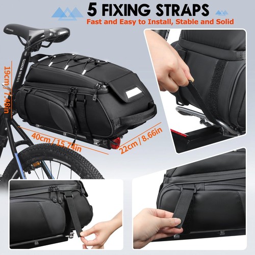 Bike Bags for Bicycle Rear Rack 15L Waterproof Bike Ebike Trunk Pannier Saddl... - Picture 6 of 8