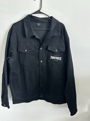 BLVCK Paris Fortnite Men's Black Denim Jacket XL Button Front Embroidered Logo