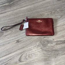 COACH Metallic Cherry Red Leather Coner Zip Wristlet #F54626