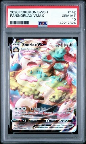 Snorlax VMAX PSA 10 Full Art Sword And Shield Base Set 142/202 Pokemon Card FA