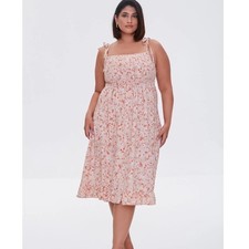 FOREVER 21+ | NWT Floral Smocked Square Neck Tie Shoulder Midi Dress, 3X/XXXL