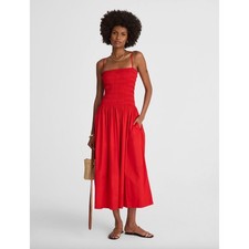 Madewell Smocked Maxi Dress A Line Minimalist Cotton Festival Red Medium NWT