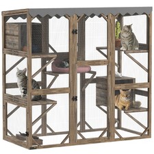 Catio Outdoor Cat Enclosure, Wooden Window Cat House, Brown