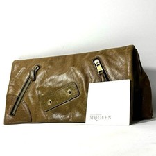 Alexander McQueen De Manta Archive Y2K Leather Clutch Bag Khaki