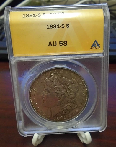 1881-S Morgan Silver Dollar $1 ANACS AU 58 Toned (Slight Damage to slab)