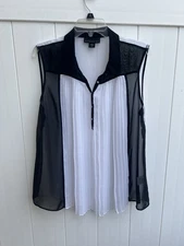 Attention Blouse Women's XL Sleeveless Top Pleated Black & White