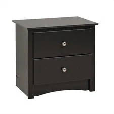 Regular Black Wood Night Stand With 2 Drawers And Brushed Nickel Knobs