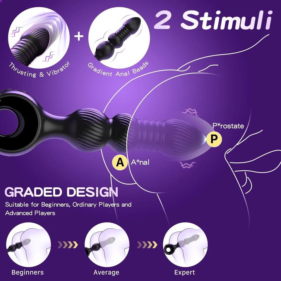 Thrusting Anal Butt Plug Dildo Vibrator Prostate Massager Sex Toys For Men Women - Image 2 of 4