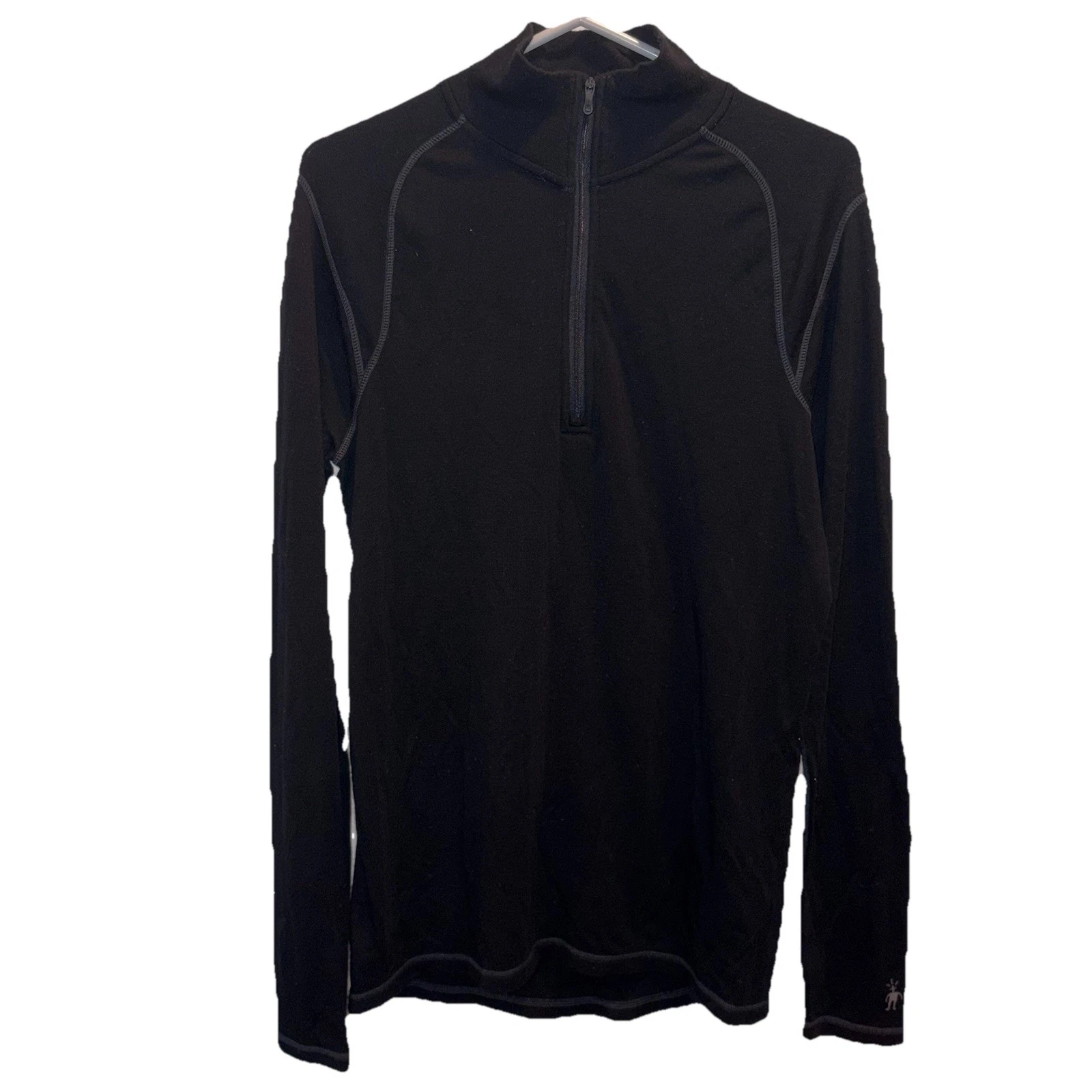 Smartwool Baselayer Mens Sz M Black Merino Wool Pullover Quarter 1/4 Zip