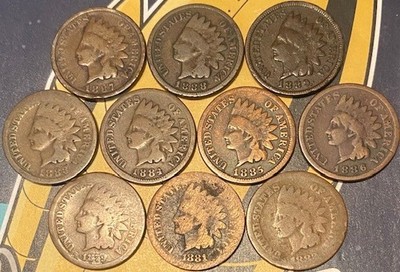 1879 1881-1889 (10) DIFFERENT/INDIAN HEAD CENTS /FAST SECURE SHIPPING/