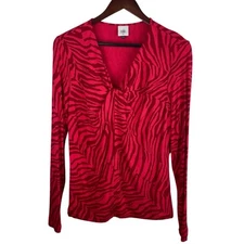 CAbi Size Medium Red Feline Stripe Top Animal Print Stretch Jersey #4631