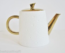BALVERY WHITE+GOLD HANDLE,HAMMERED DESIGN,CERAMIC COFFEE,TEA POT-5.5CUPS,44OZ