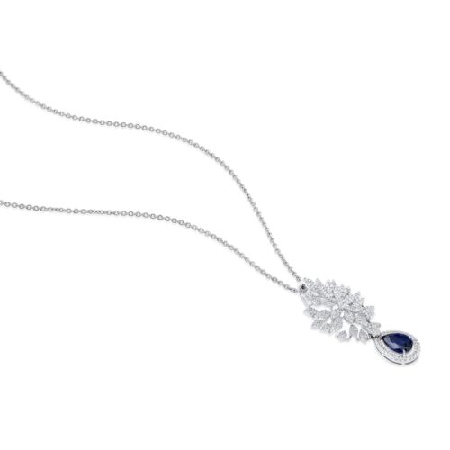 Certified 14K Gold 5.5ct Natural Diamond w/ Simulated Pear Sapphire Pendant