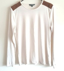 Lauren-Ralph-Lauren-White-Long-Sleeve-Ribbed-w-Brown-Zipper-Shoulders-Womens-XL