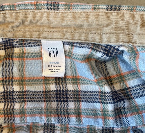 2006 BABY GAP Soft Fall Plaid Flannel Corduroy Trim Pockets Shirt 3-6M Sky Blue - Bild 6 von 6