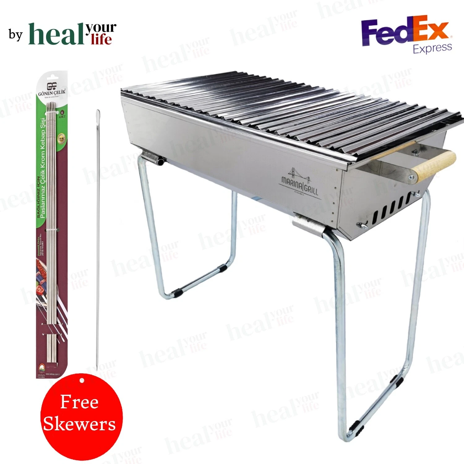 Stainless Steel Charcoal Grill Kebab BBQ Portable Mangal + FREE Skewers
Opens in a new window or tab