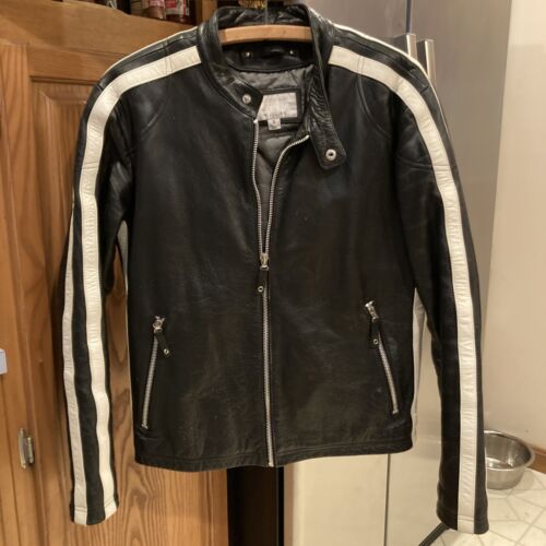 Wilsons Leather Ladies Small Julian Cafe Racer Striped Motorcycle Jacket
