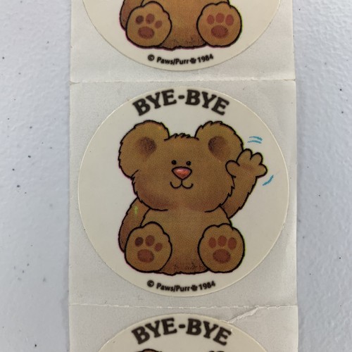 3 PAWS/PURR Stickers Bear Waving Bye-Bye Vintage 80's 3 Mods Teddy Bear - Picture 3 of 7