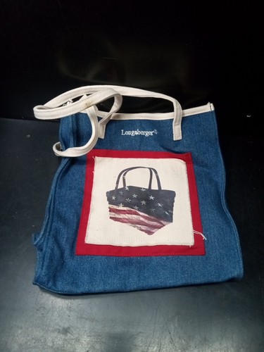 Longaberger Small Denim Purse Tote Handbag Pocketbook Satchel Purse USA flag